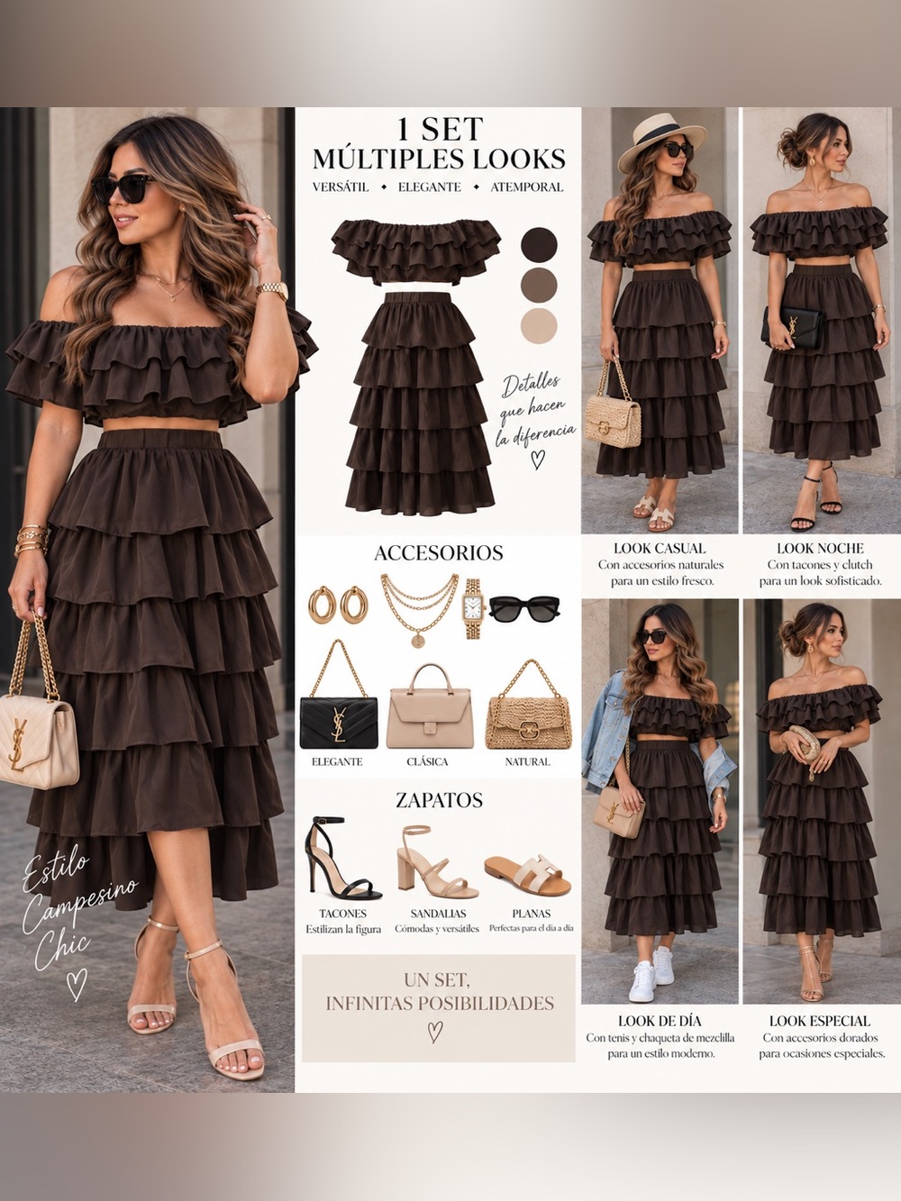 Off-Shoulder Ruffled Tiered Maxi Skirt Set —black